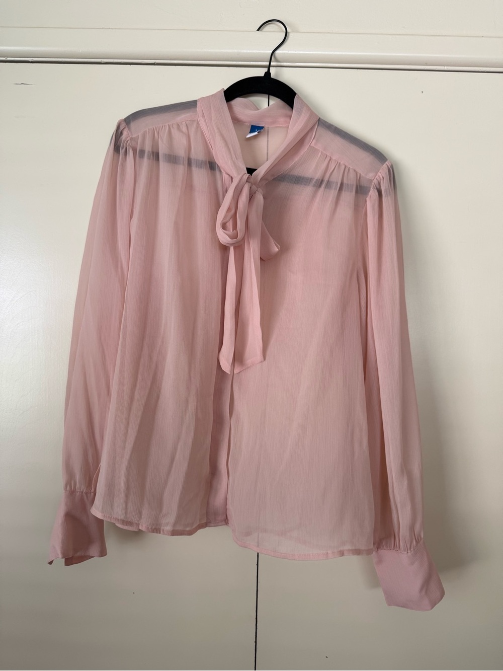 Old Navy Light Pink Tie-Neck Sheer Blouse